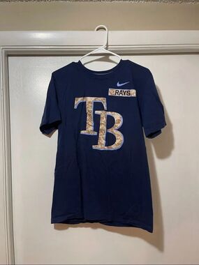 Nike Navy Tampa Bay Rays TB Logo Tee with Camo Accent size small
